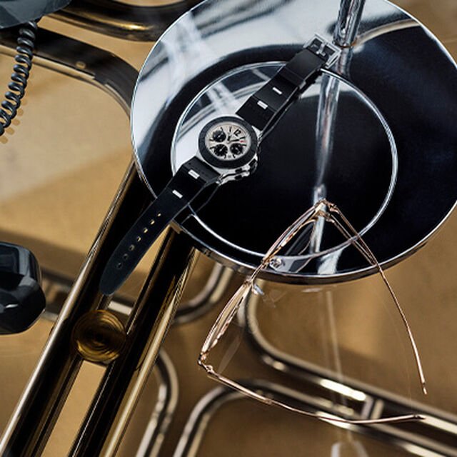 The Bvlgari Aluminium watch on a office desk.