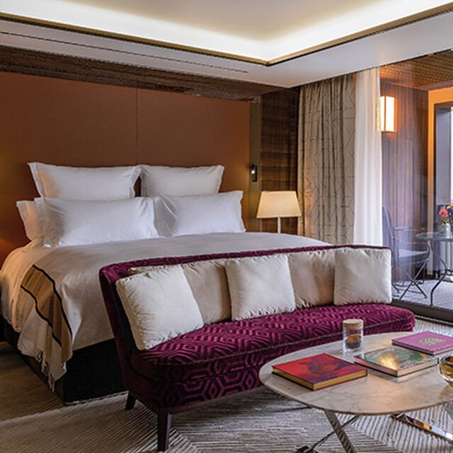 A picture of one of the rooms in the Bulgari Hotel in Paris.