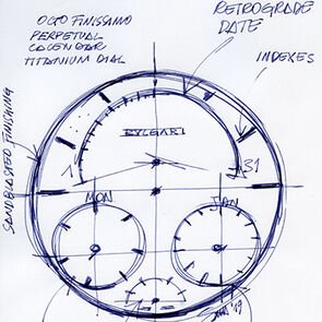 Sketch of the dial of the ultra-thin Bulgari Octo Finissimo Perpetual Calendar watch.