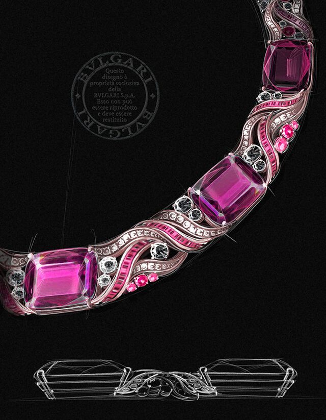 Bulgari exclusive design magnifies the precious nature of the colorful gems. 