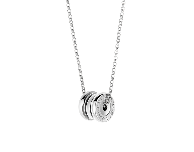 B.zero1 necklace in 18 kt white gold with pendant and chain.