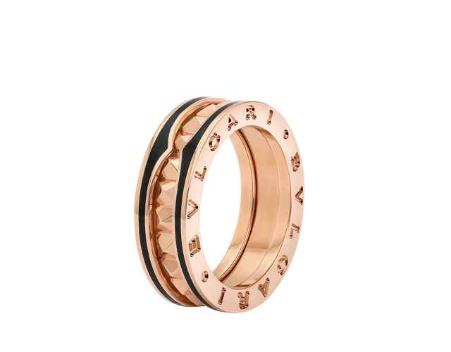 B.zero1 Rock one-band ring in 18 kt rose gold with black ceramic.