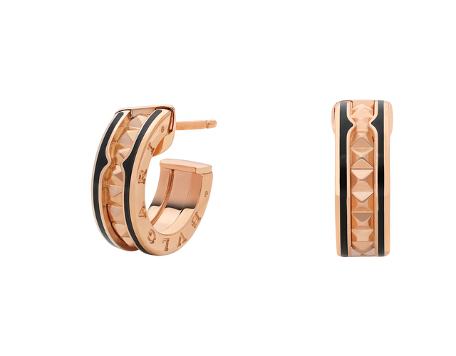 Anillo B.zero1 New Wave de tres bandas en oro rosa de 18 qt con demi pavé de diamantes.