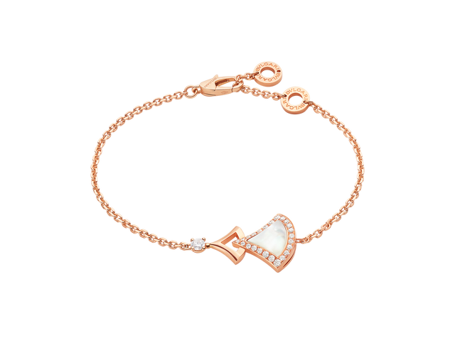 DIVAS' DREAM 18 kt rose gold bracelet with a mother-of-pearl insert and pavé diamonds.