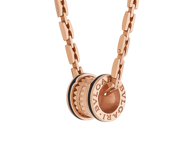 B.zero1 Rock pendant necklace in 18 kt rose gold with black ceramic.